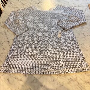 T by Talbots Womens Blue Geometric Teardrop Print Crisscross Back Top Size M NEW
